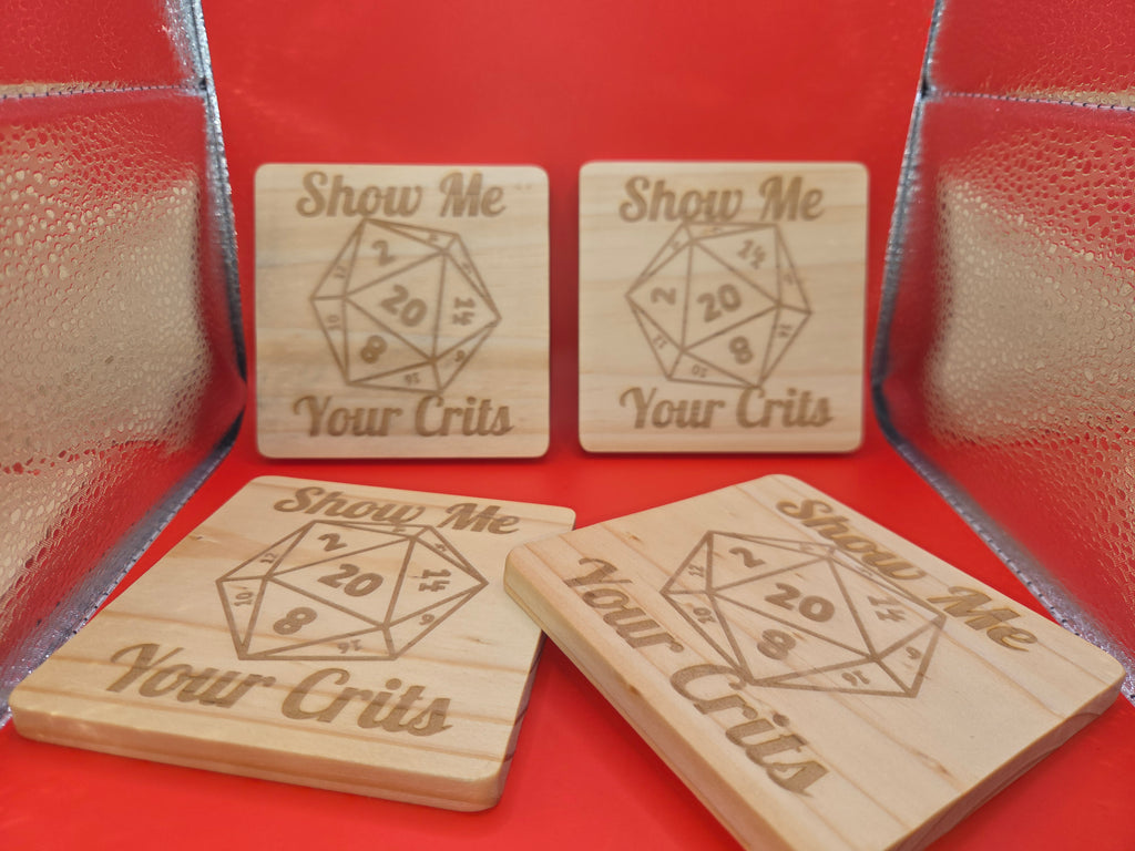 Show Me Your Crits Coaster Set - Wooden Coasters - 4pc