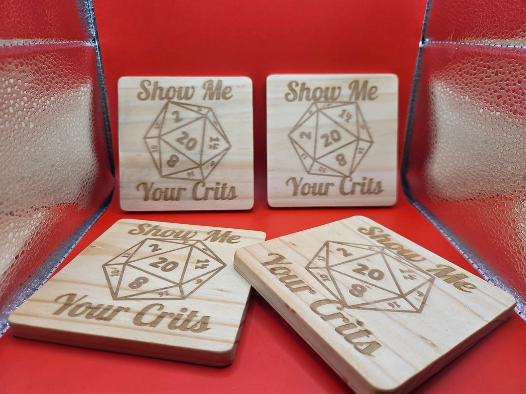 Show Me Your Crits Coaster Set - Wooden Coasters - 4pc