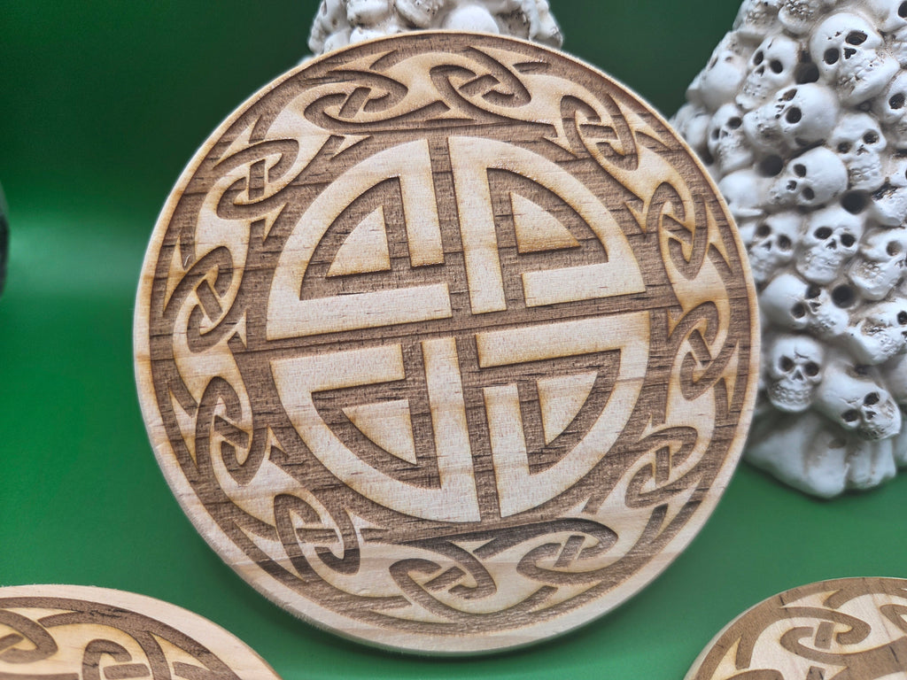 Celtic Shield Knot Coaster Set - 4pc - Wood Engraved