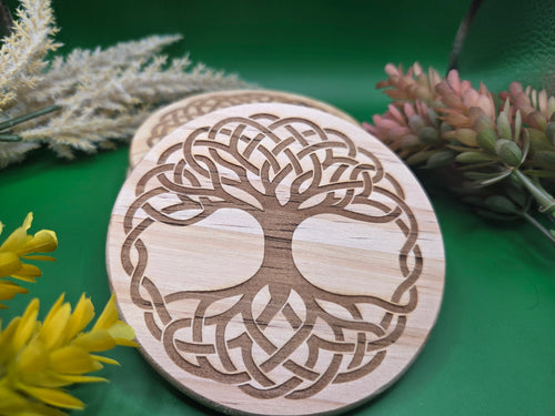Celtic Tree of Life Coaster Set - 4pc - Wood Engraved