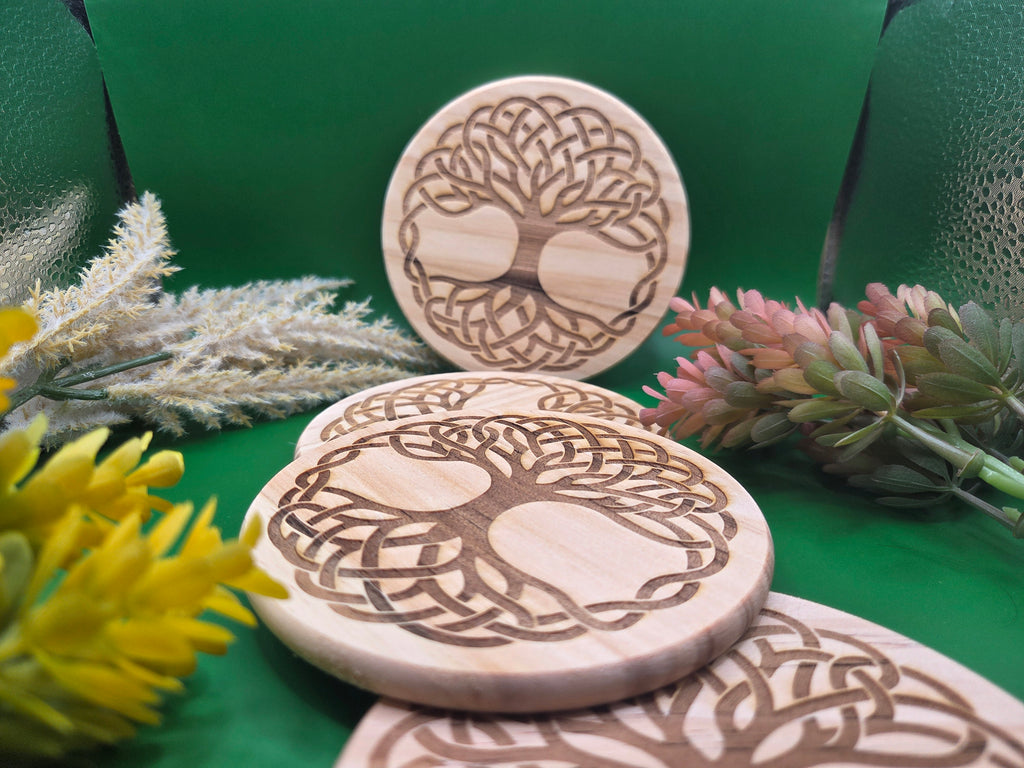 Celtic Tree of Life Coaster Set - 4pc - Wood Engraved
