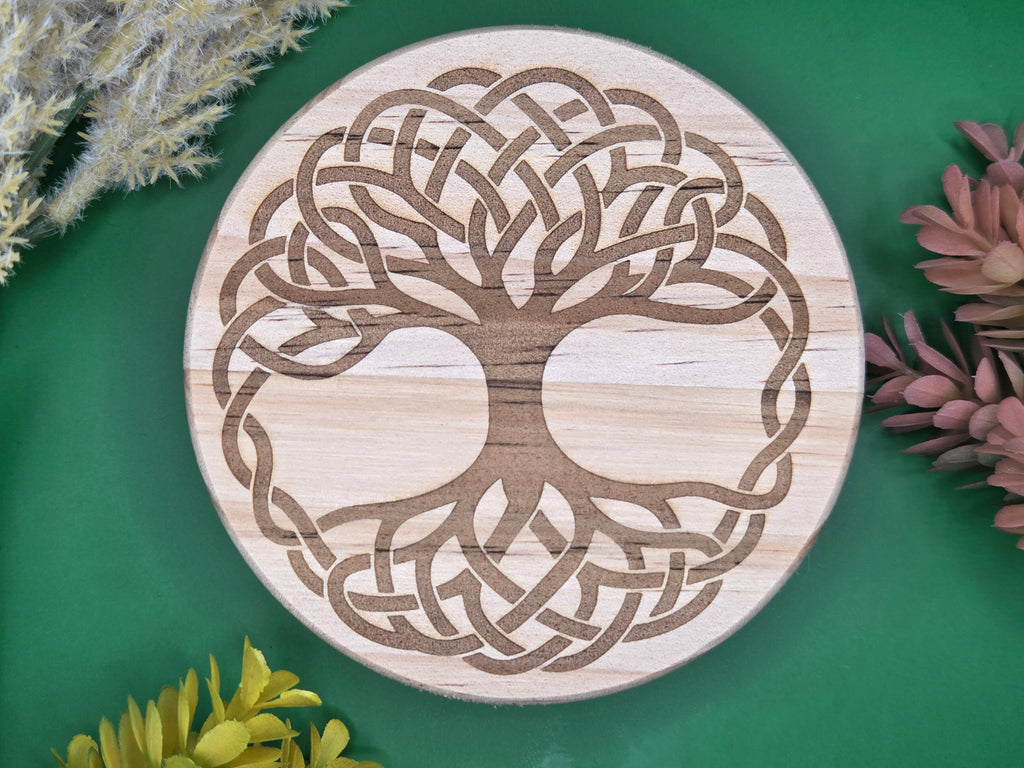 Celtic Tree of Life Coaster Set - 4pc - Wood Engraved